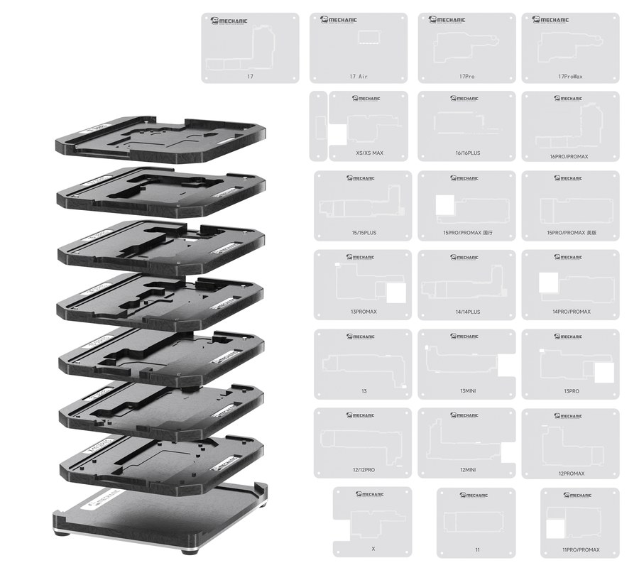 MECHANIC 维修佬 维修佬苹果X-17系列中层植锡台钢网套装 MECHANIC iPhone X-17 Series Mid-layer Tinning Station Stencils Set IPX-17
